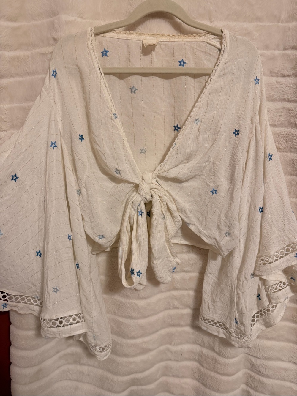 Surf Gypsy White Blouse with Blue Star Embroidery
